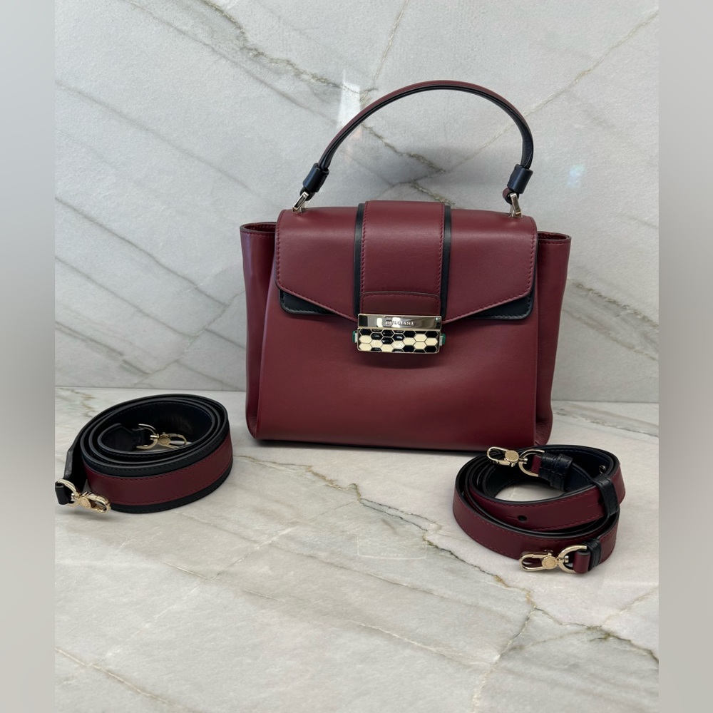 Bvlgari Burgundy/Black Leather Serpenti Viper Crossbody Shoulder Handbag - Picture 4 of 17